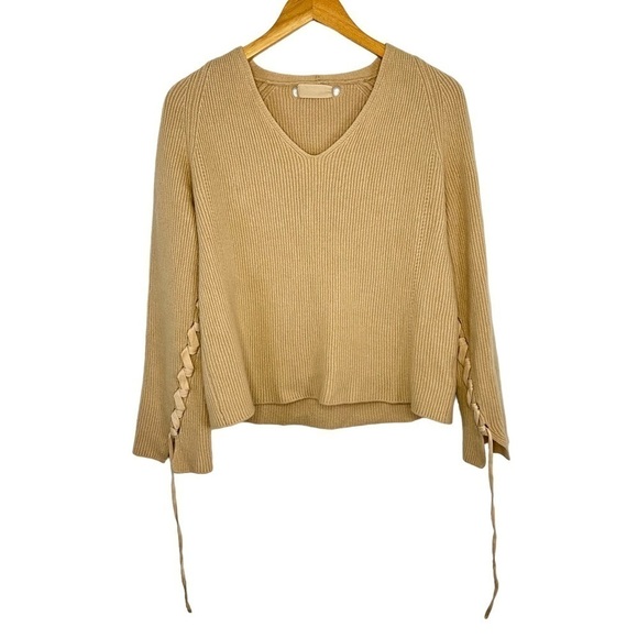 Helmut Lang Sweaters - Helmut Lang Wool Cashmere Ribbed Sweater Sz Med Beige Ribbon Lace Up Long Sleeve